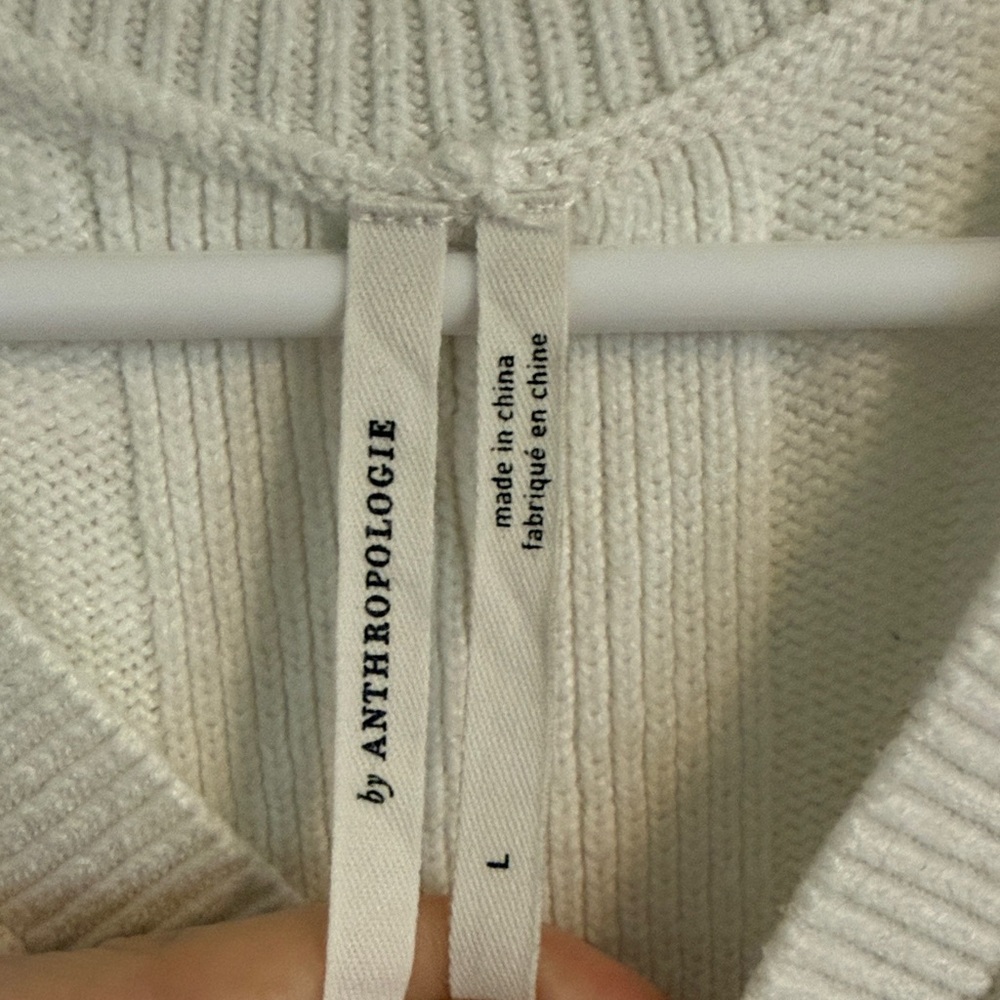 Anthropologie Cream Ribbed Crewneck Sweater
